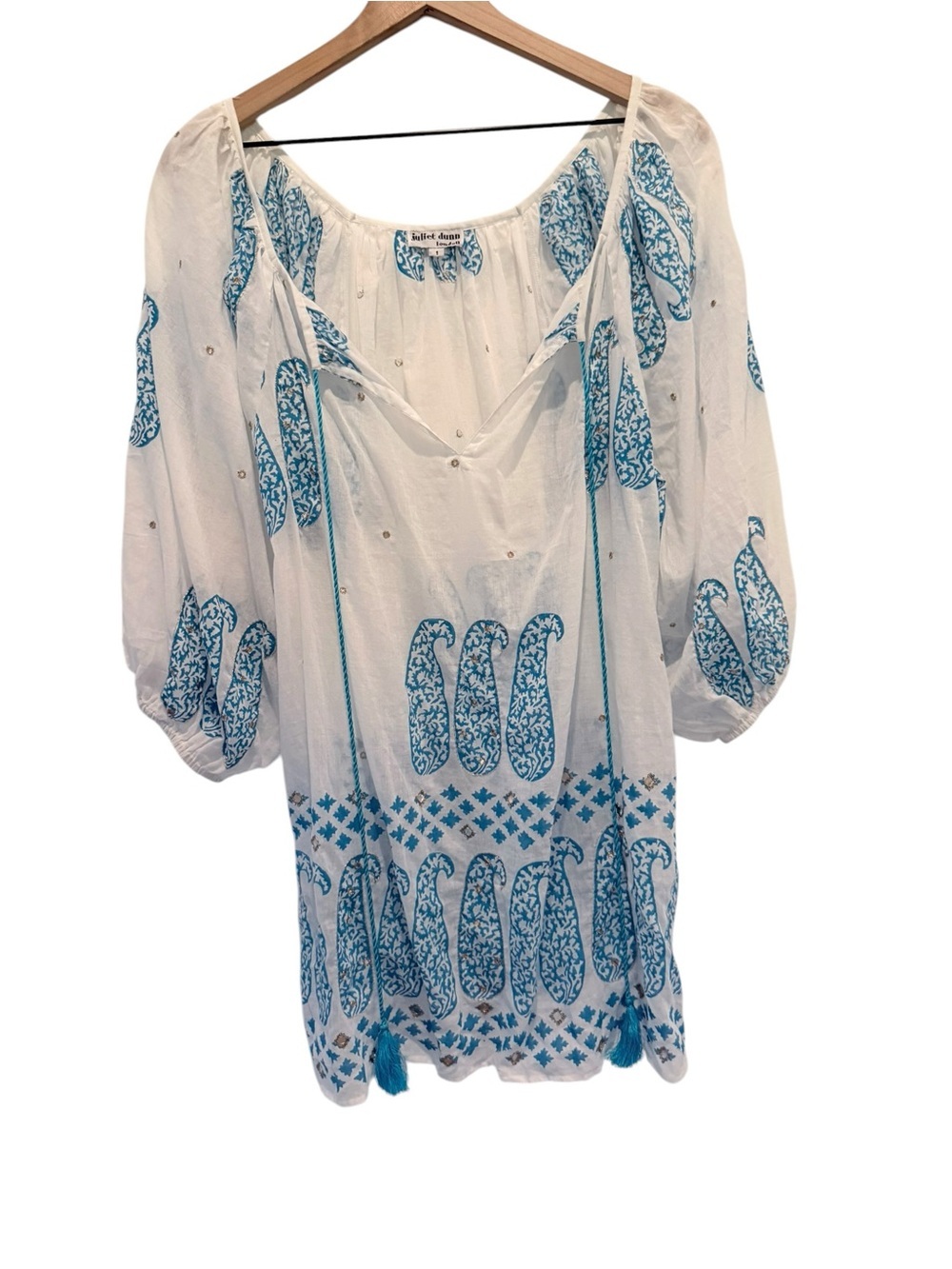 Juliet Dunn London Paisley Mirror Embellished Cotton Tunic Mini Dress Sz 1